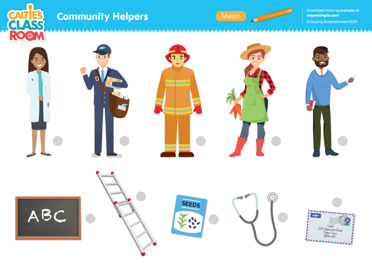 Printable Community Helpers Matching Worksheets