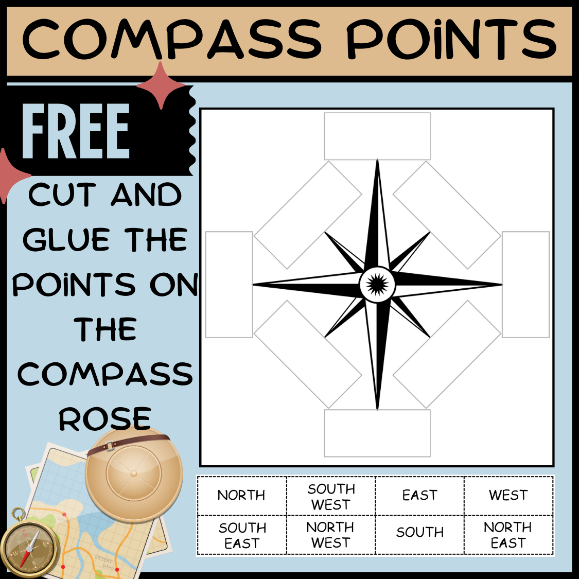 Compass Points Cut And Paste Activity Directional Concepts Worksheet Made By Teachers