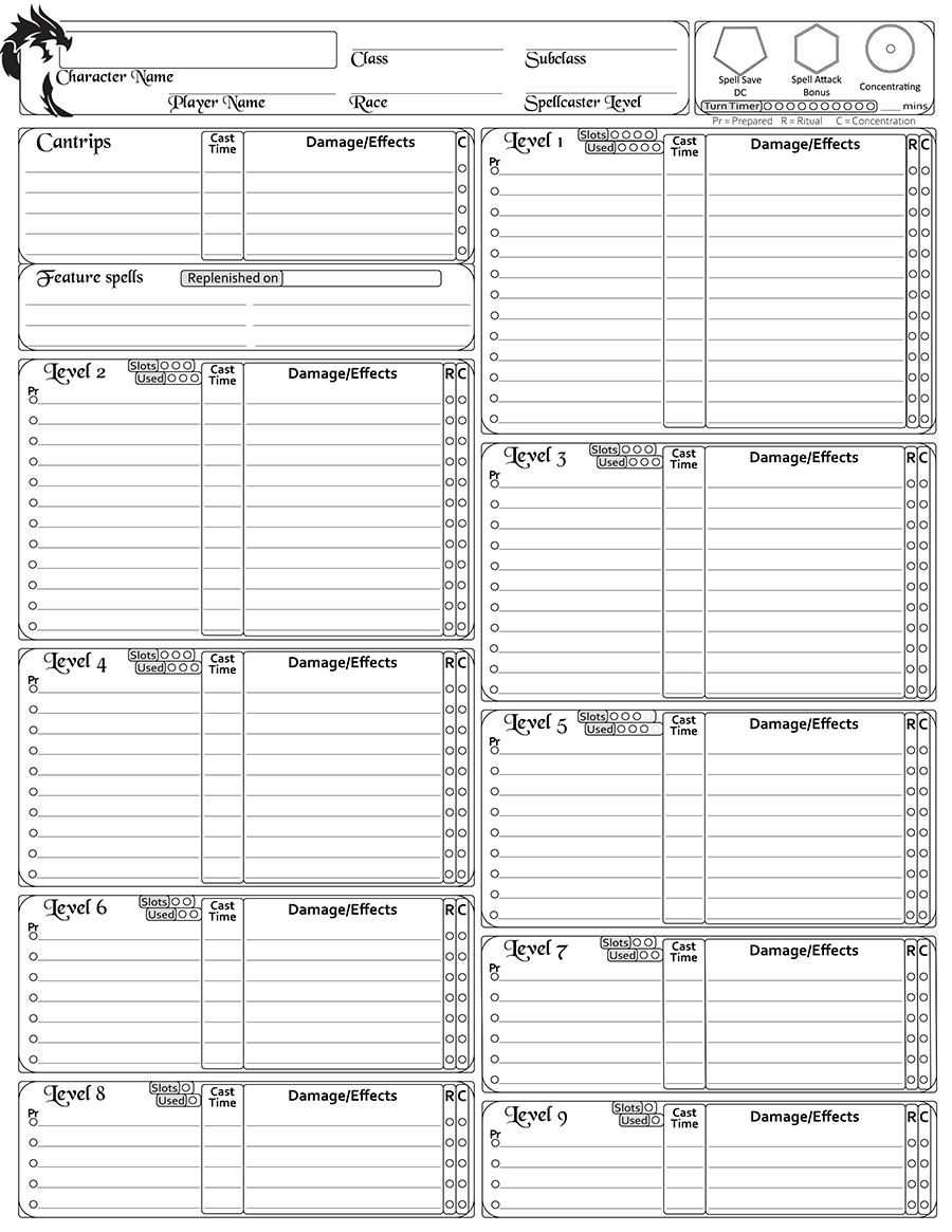 Dnd Spell Sheet Printable