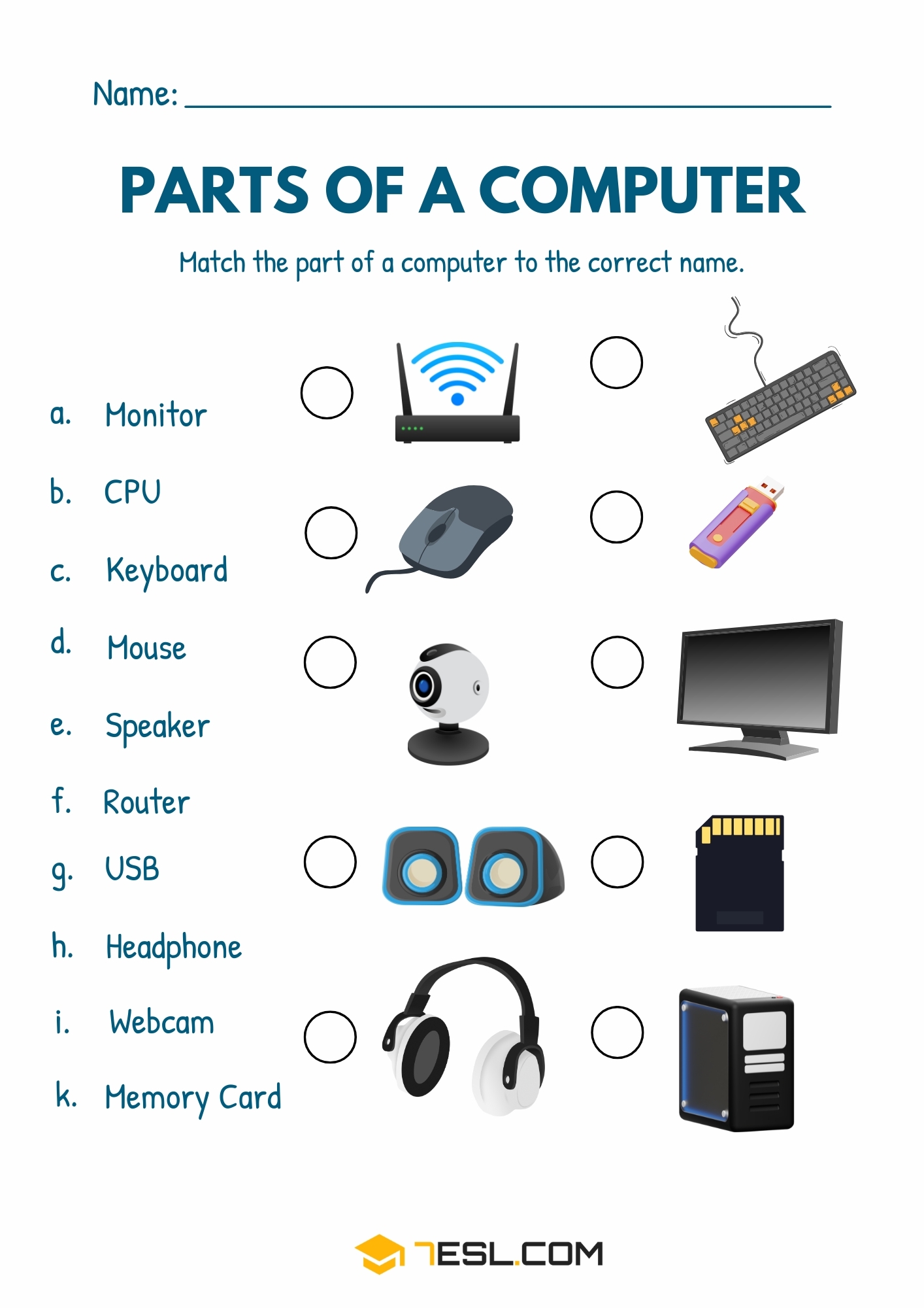 Computer Parts Worksheets For ESL Learners 7ESL