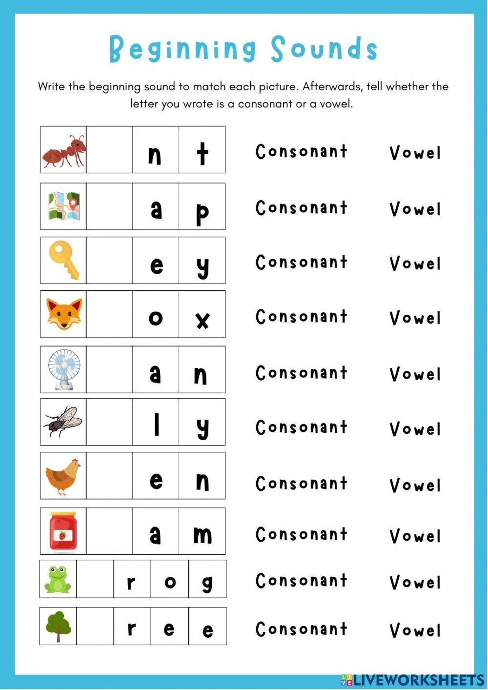 Consonants And Vowels Interactive Exercise Live Worksheets Worksheets Library