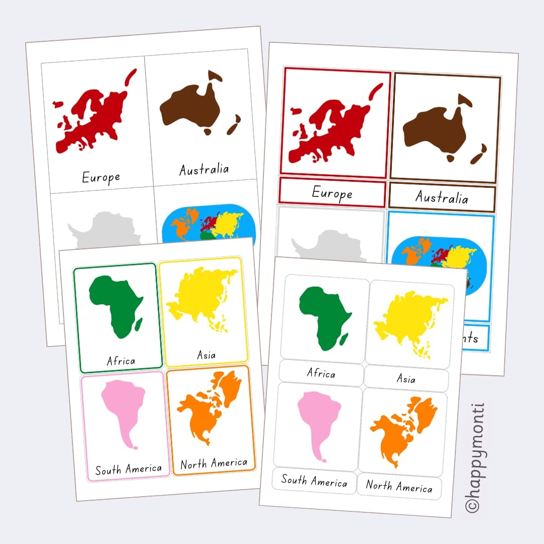 Continents Of The World 3 Part Cards Happy Monti