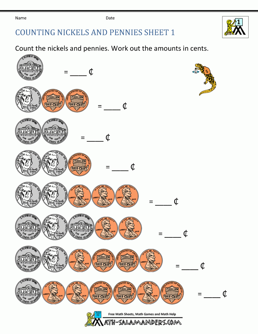Printable Money Counting Worksheets