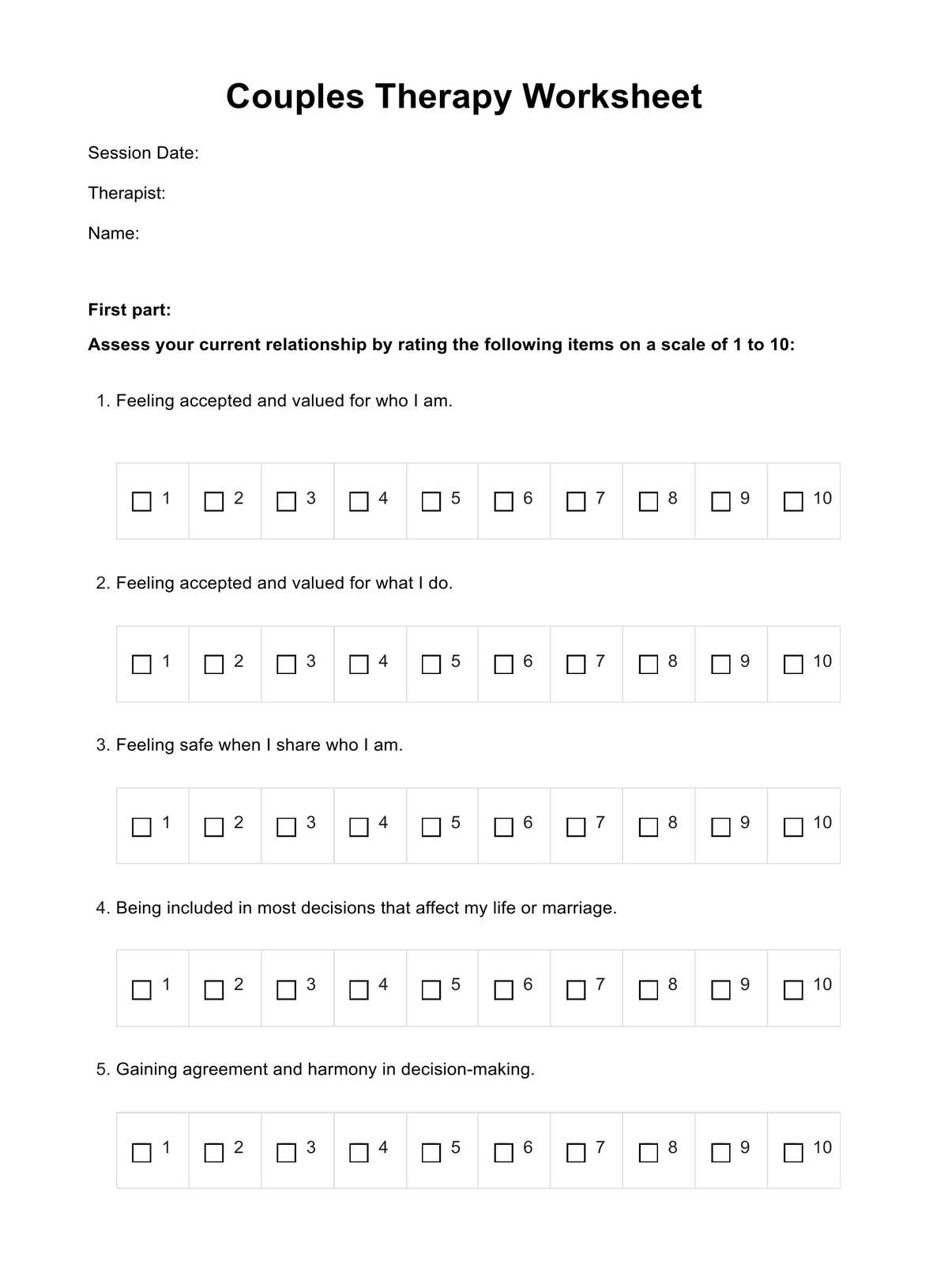 Free Printable Relationship Worksheets