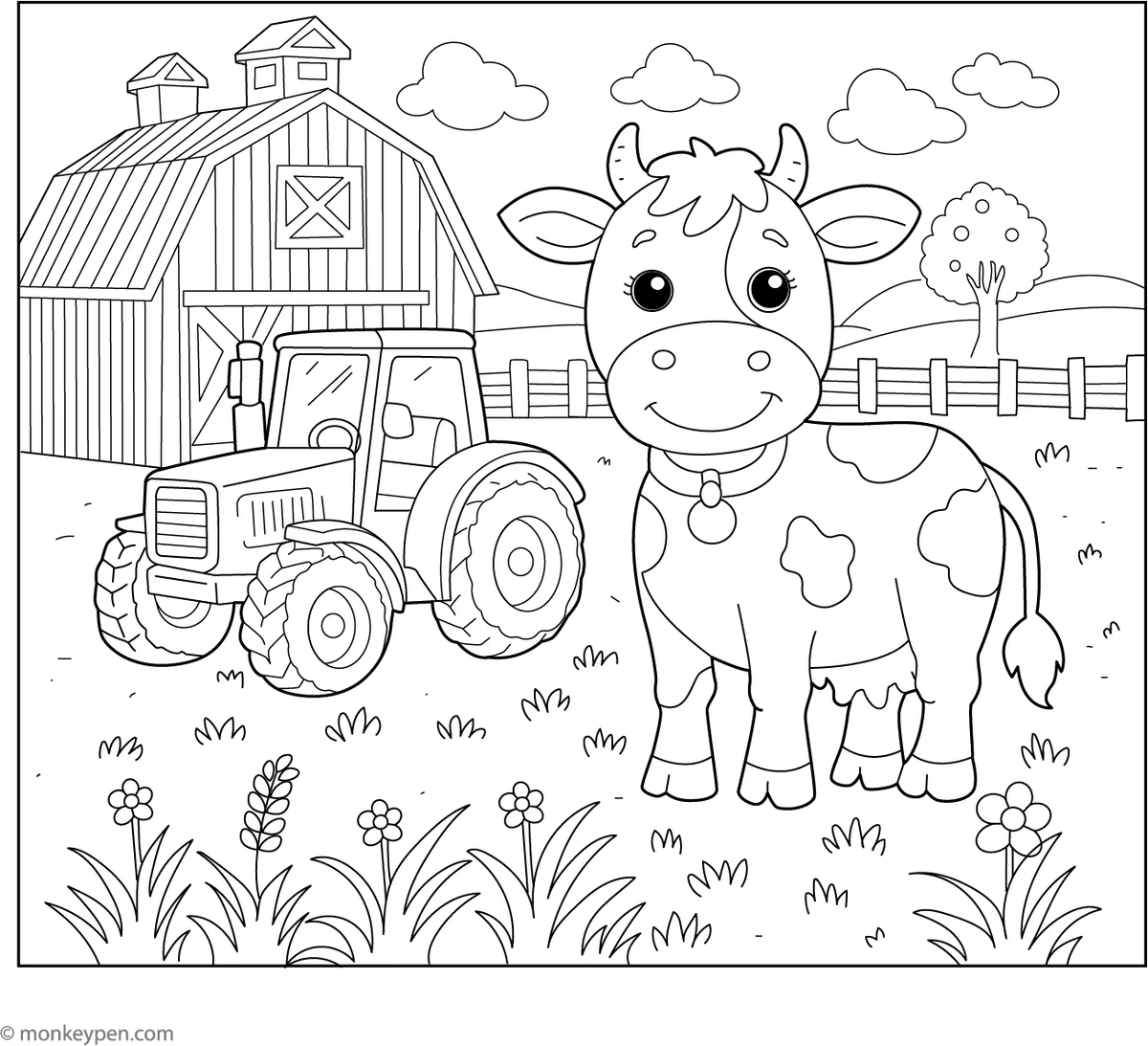 Cow And Tractor Coloring Page Fun Farm Scene For Kids Cow And Tractor Coloring Page Fun Farm Scene For Kids