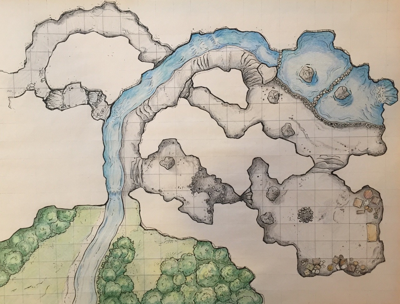 Cragmaw Hideout Almost Done One Inch Grid Squares Sketch Paper Pen And Lyra Polycolor Pencils mattabaker On Tumblr