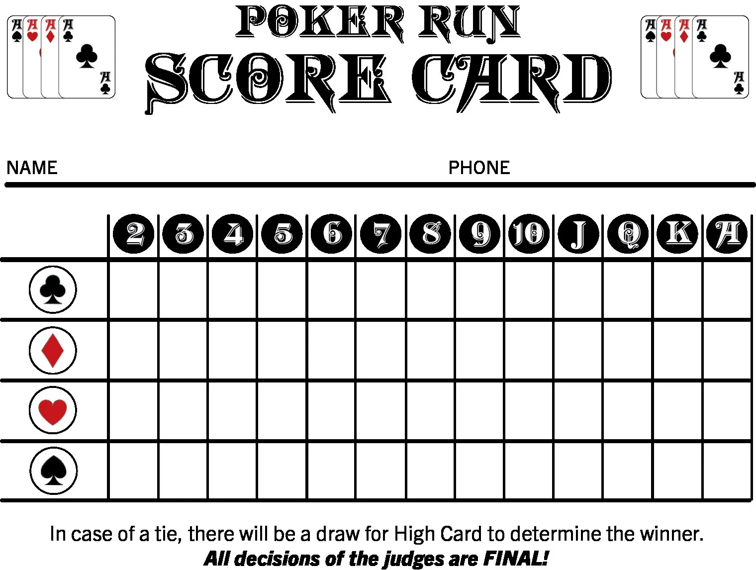Custom Poker Run Score Cards Etsy