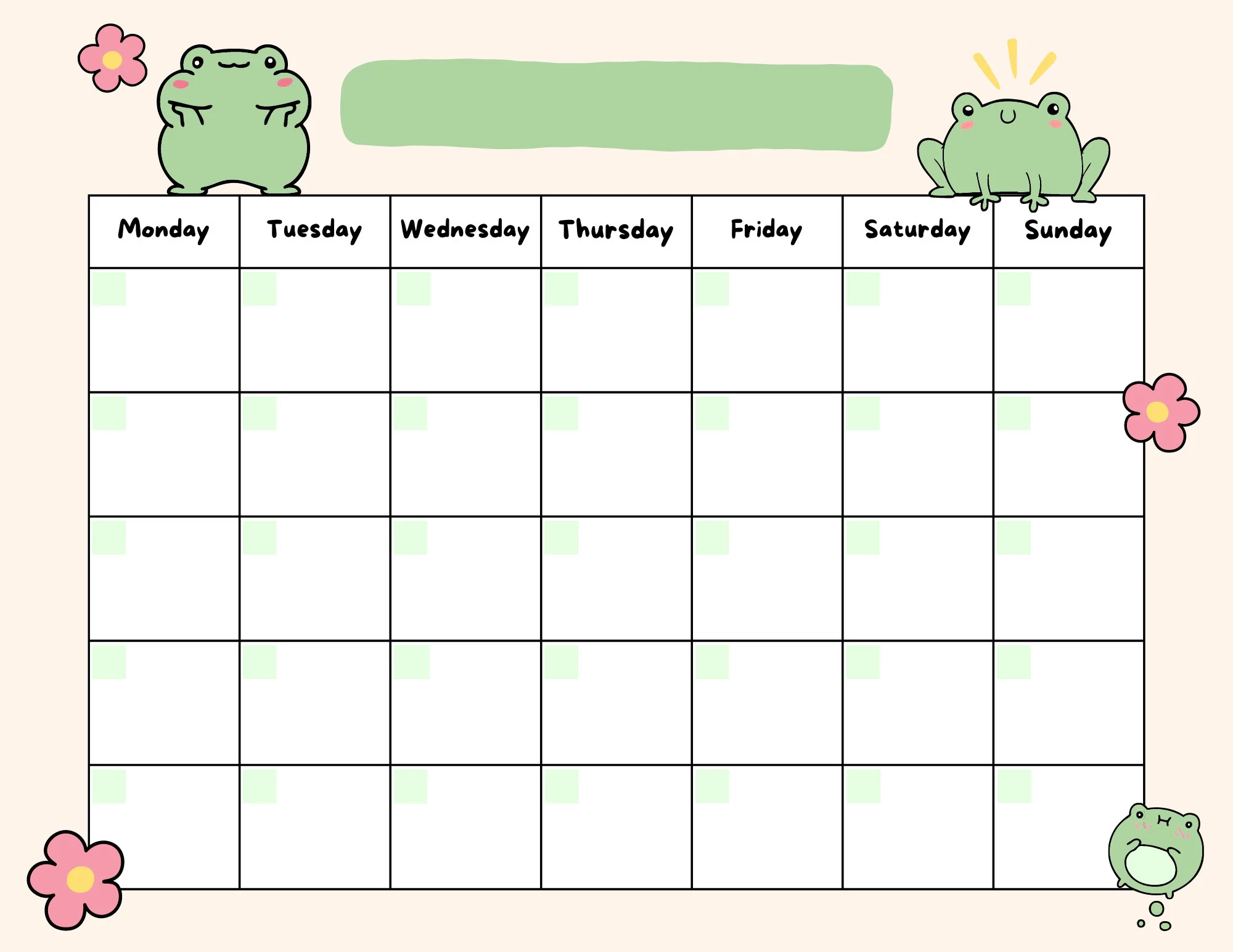 Monthly Calendar Printable Cute