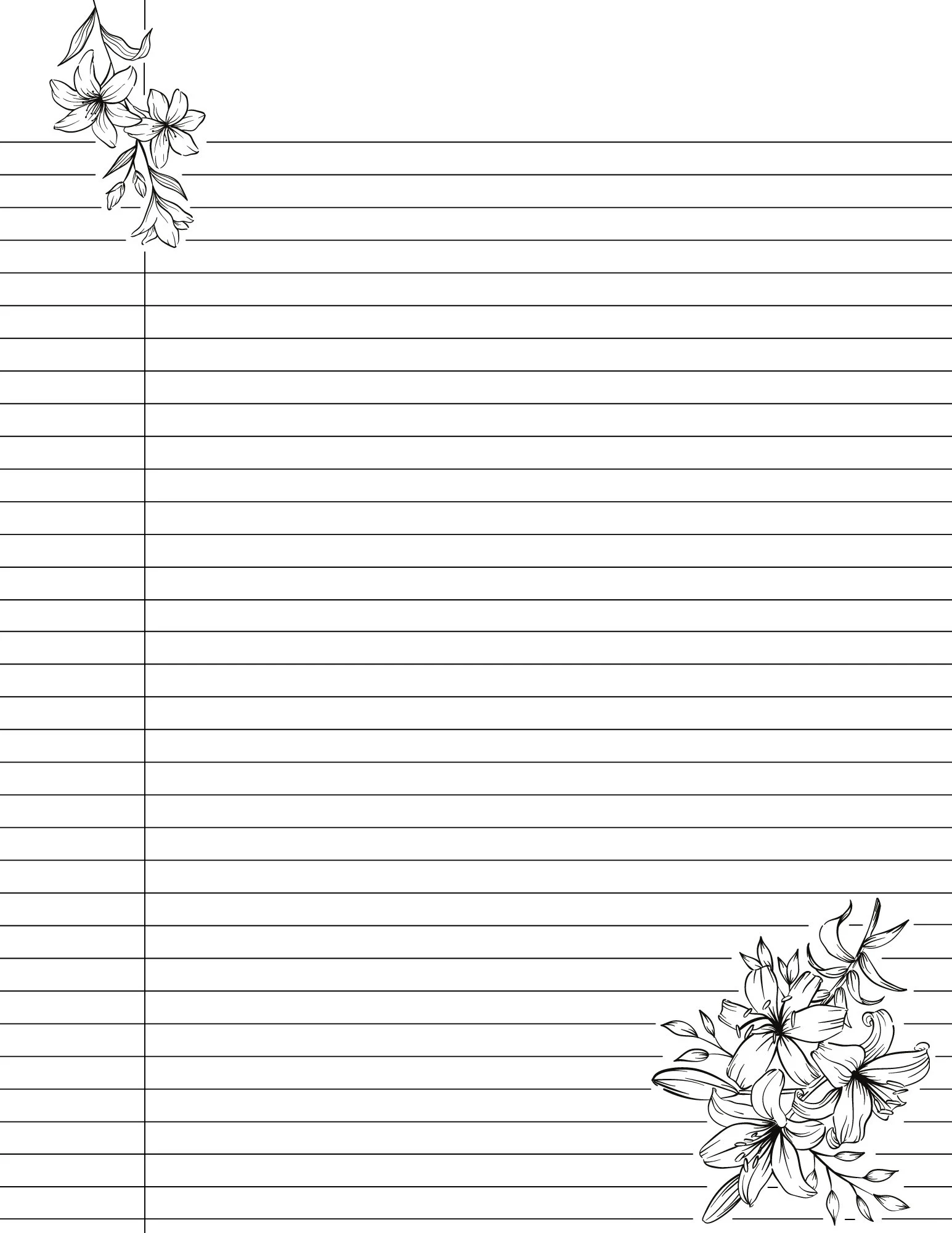 Cute Printable College Ruled Lined Notebook Paper With Margins Floral Lily Flower Design Double Sided Black White Easy Download Etsy Cute Printable College Ruled Lined Notebook Paper With Margins Floral Lily Flower Design Double Sided Black White Easy Download Etsy