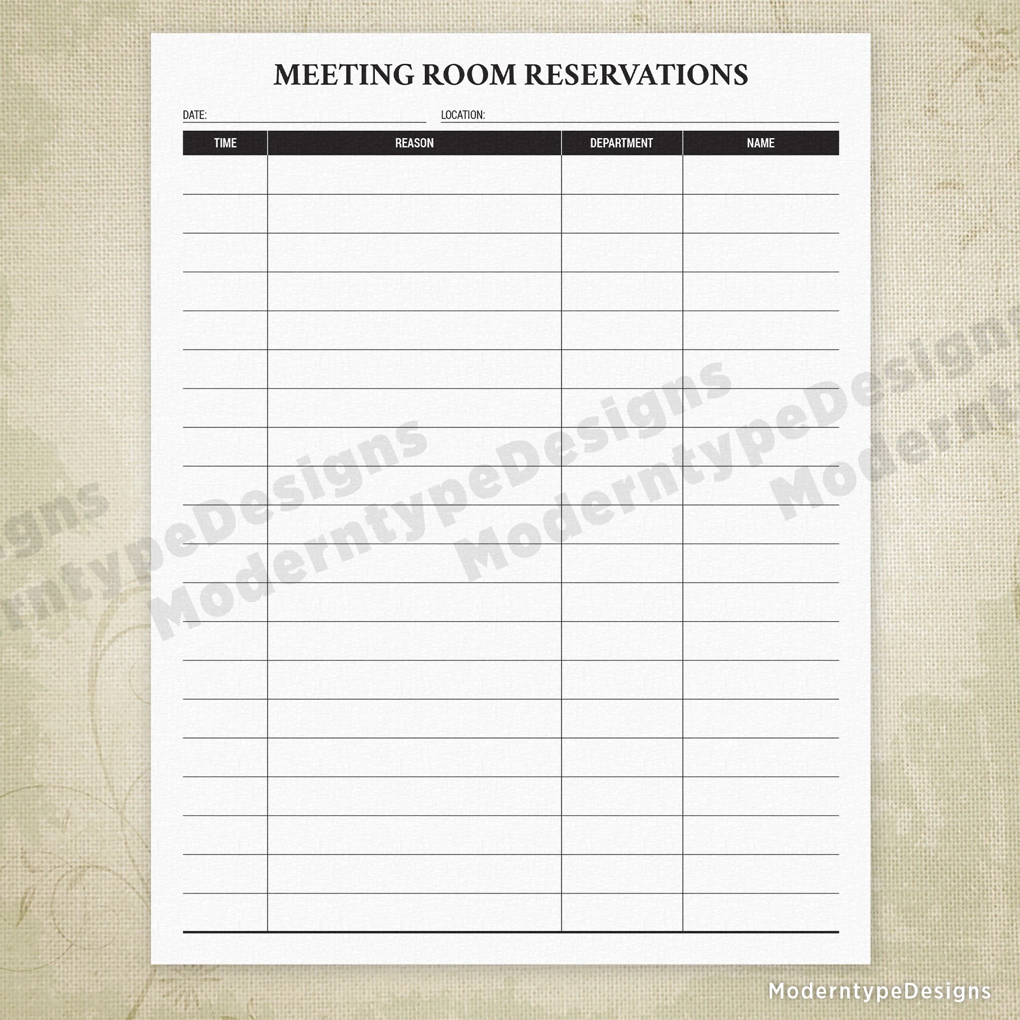 Daily Conference Room Reservation Printable Daily Conference Room Reservation Printable