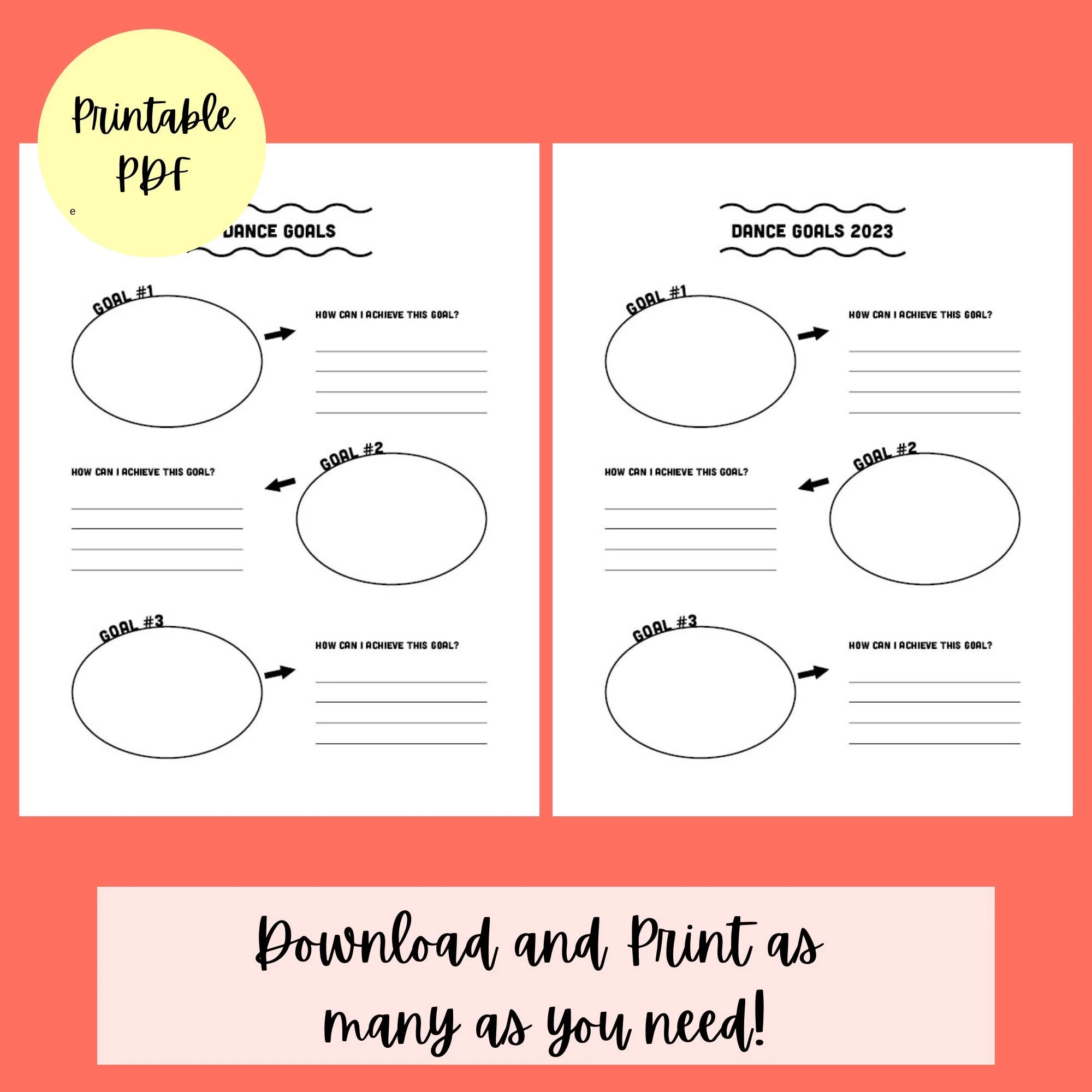 Dance Goals Worksheet Printable Etsy