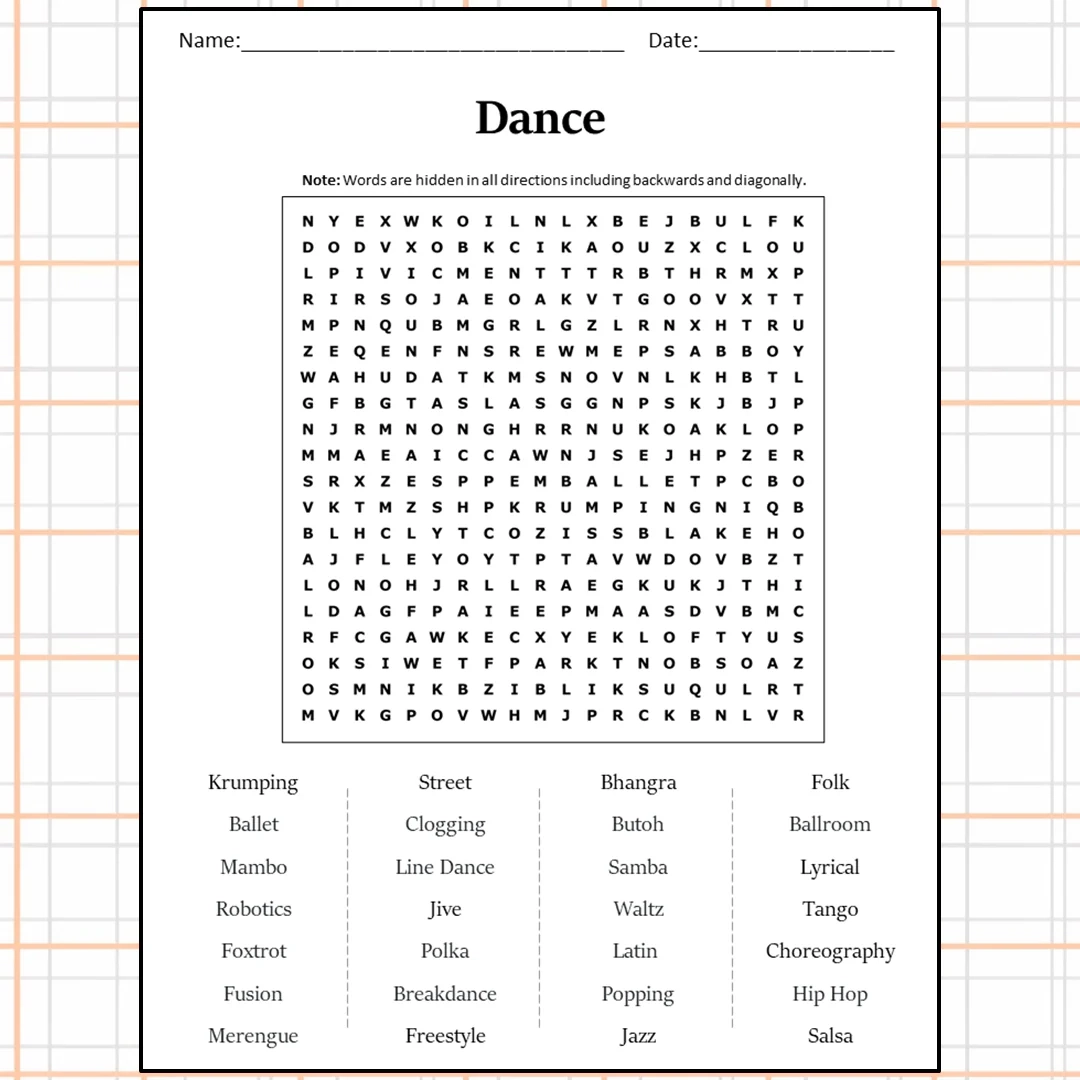 Dance Word Search Puzzle Worksheet Activity PDF PrintableBazaar
