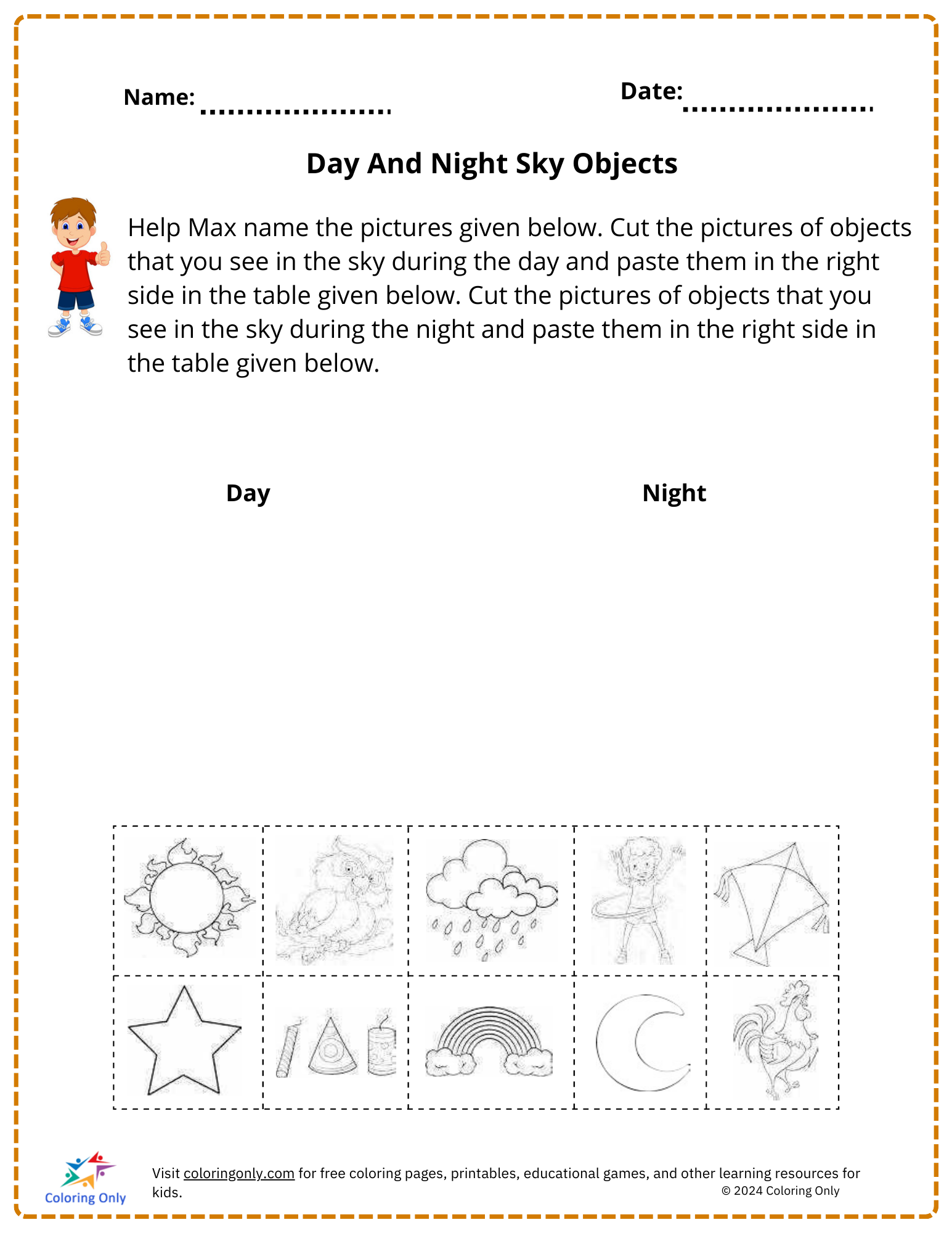 Day And Night Sky Objects Free Printable Worksheet
