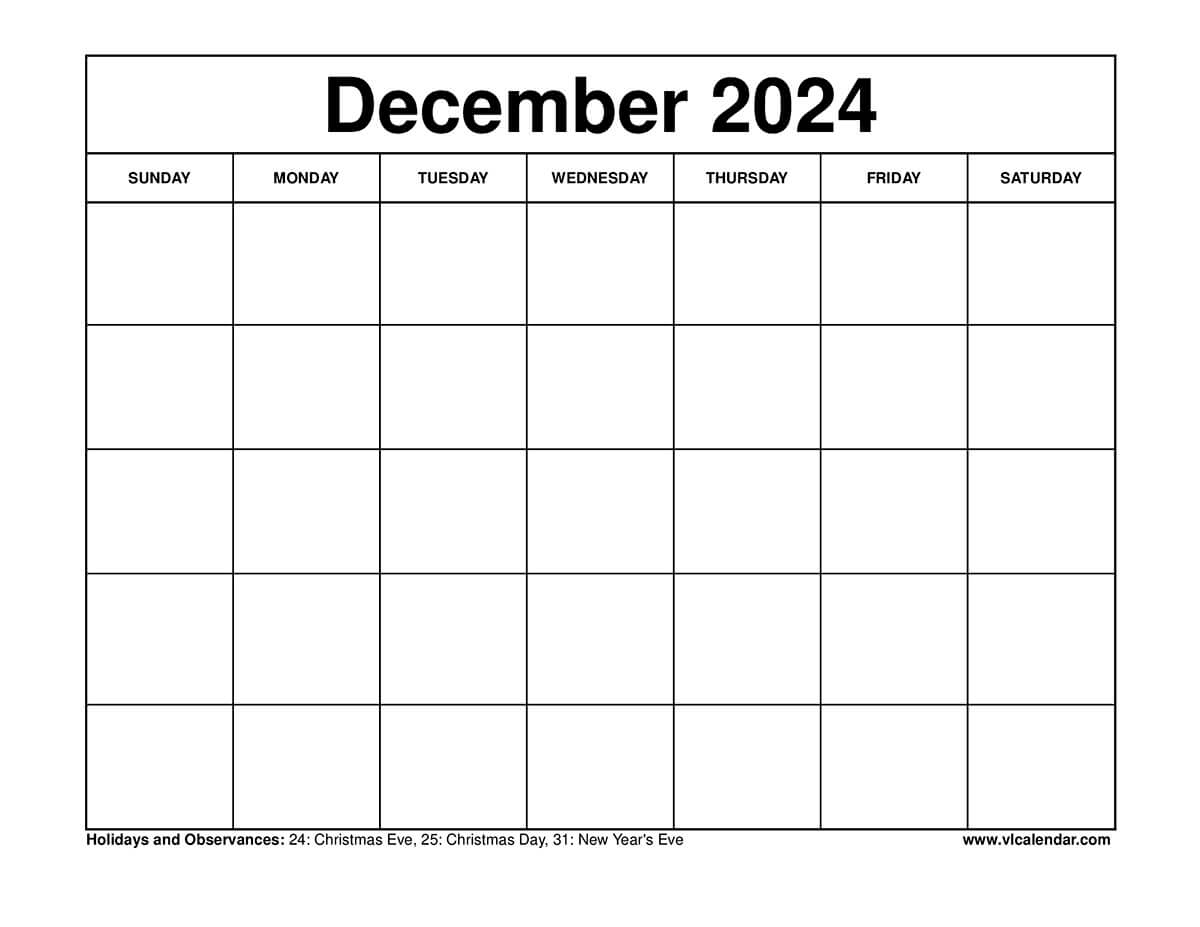 December 2024 Calendar Printable Templates With Holidays