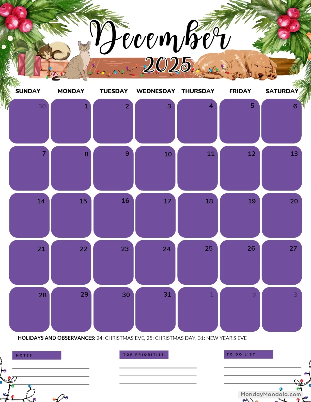 December 2025 Calendar 52 Free PDF Printables 