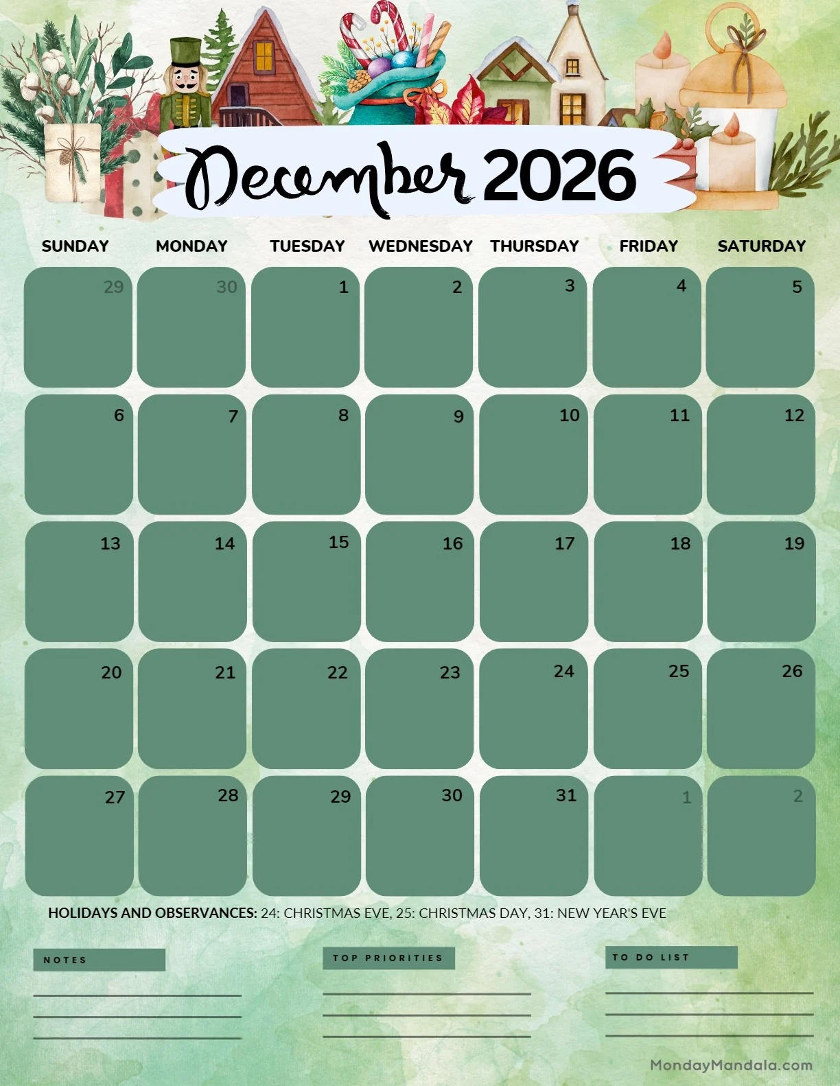 December 2026 Calendars 52 Free PDF Printables 