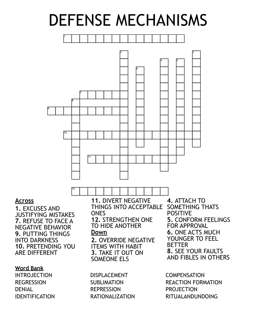 DEFENSE MECHANISMS Crossword WordMint DEFENSE MECHANISMS Crossword WordMint