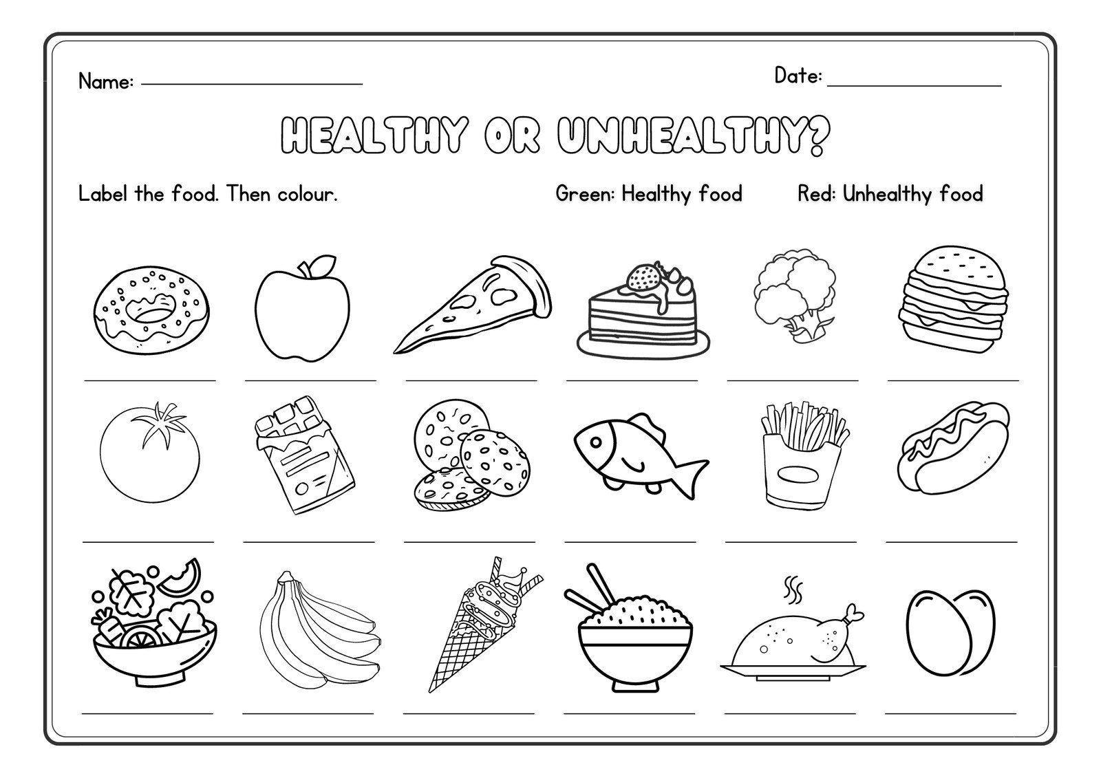 Free Food Worksheets Printable