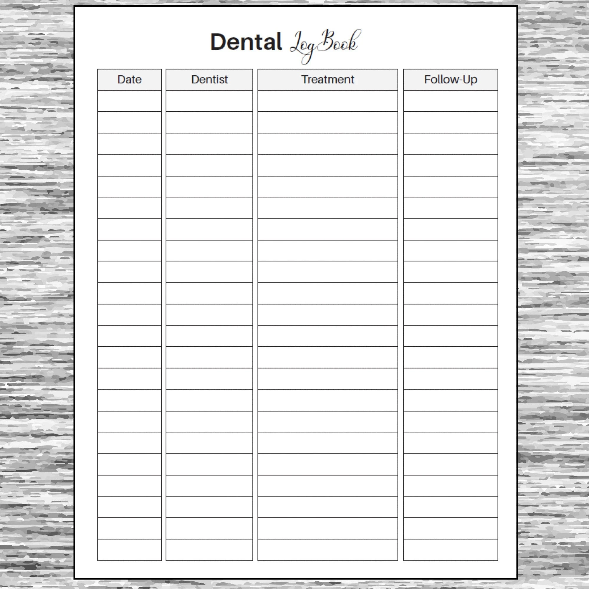 Printable Dental Lab Case Log Sheet
