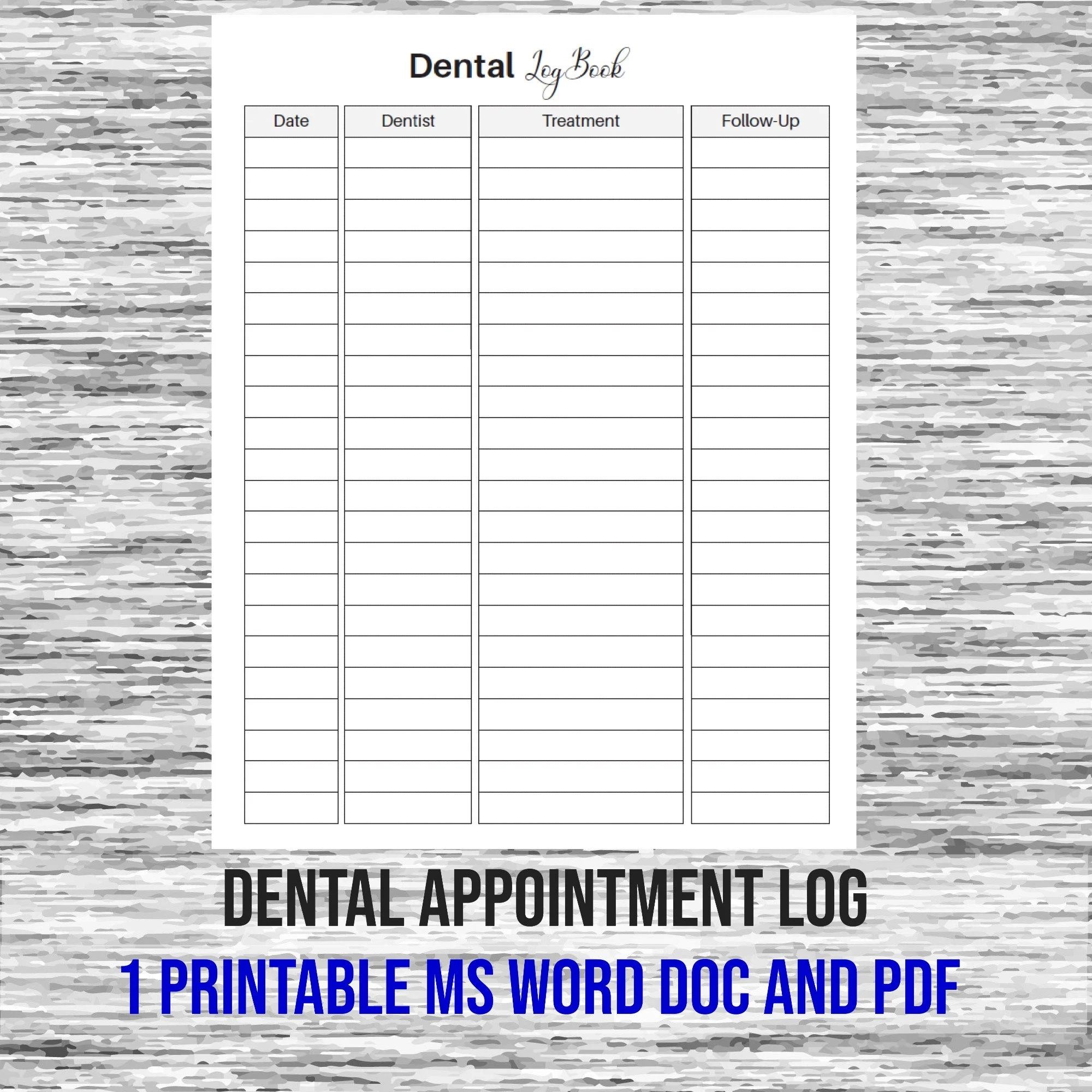 Printable Dental Lab Case Log Sheet