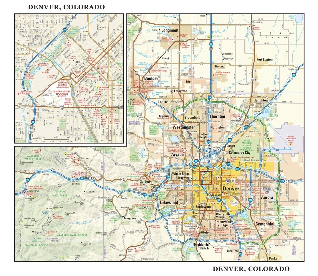 Denver Colorado Wall Map Large Stanfords