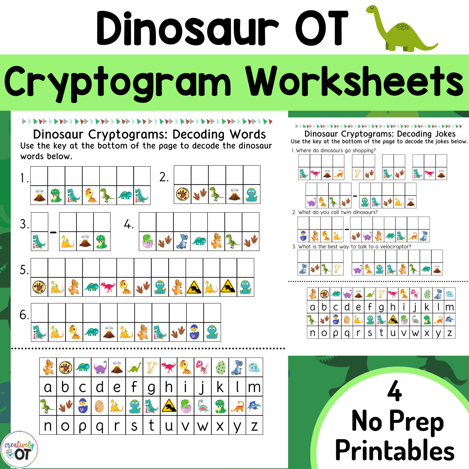 Dinosaur Cryptogram And Decoding Worksheets Copy Made By Teachers
