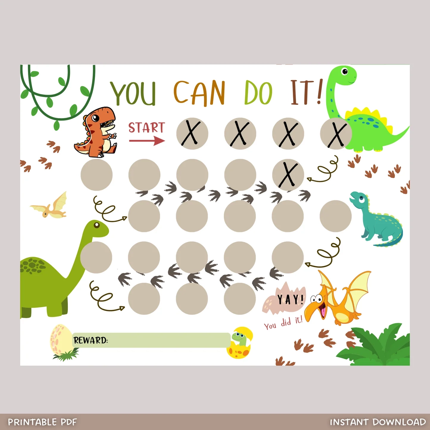 Dinosaur Reward Chart For Kids Printable T Rex Behavior Sticker Chore Scribbled LLC