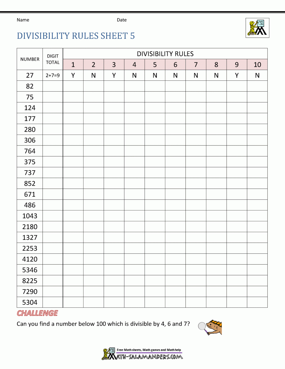 Divisibility Rules Worksheets Divisibility Rules Worksheets
