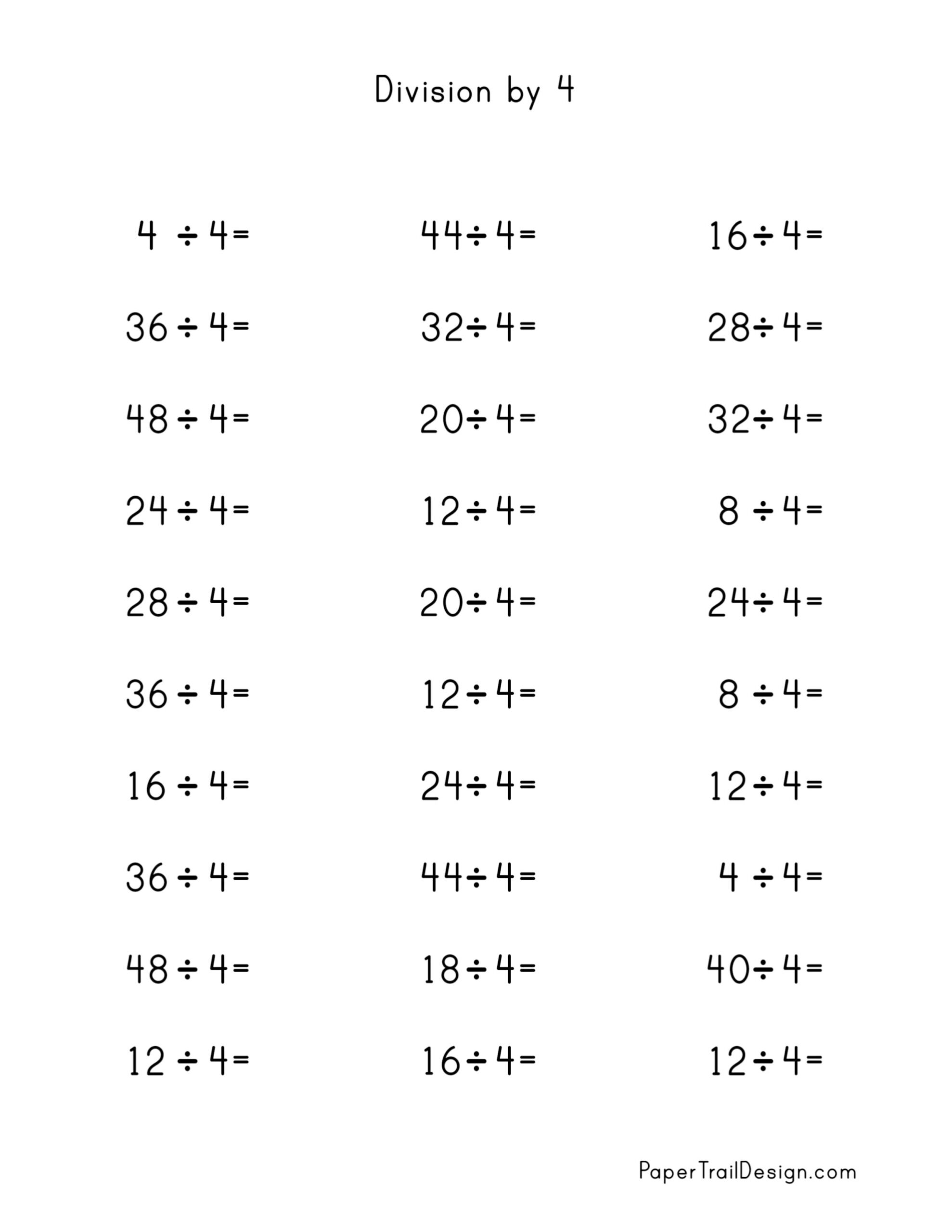 Printable Division Facts Worksheets