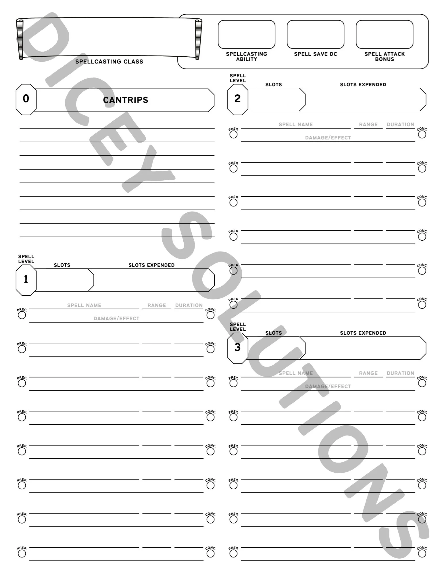 Dnd 5e Character Sheet Spell Sheets Printable Pdfs For Dungeons And Dragons Etsy