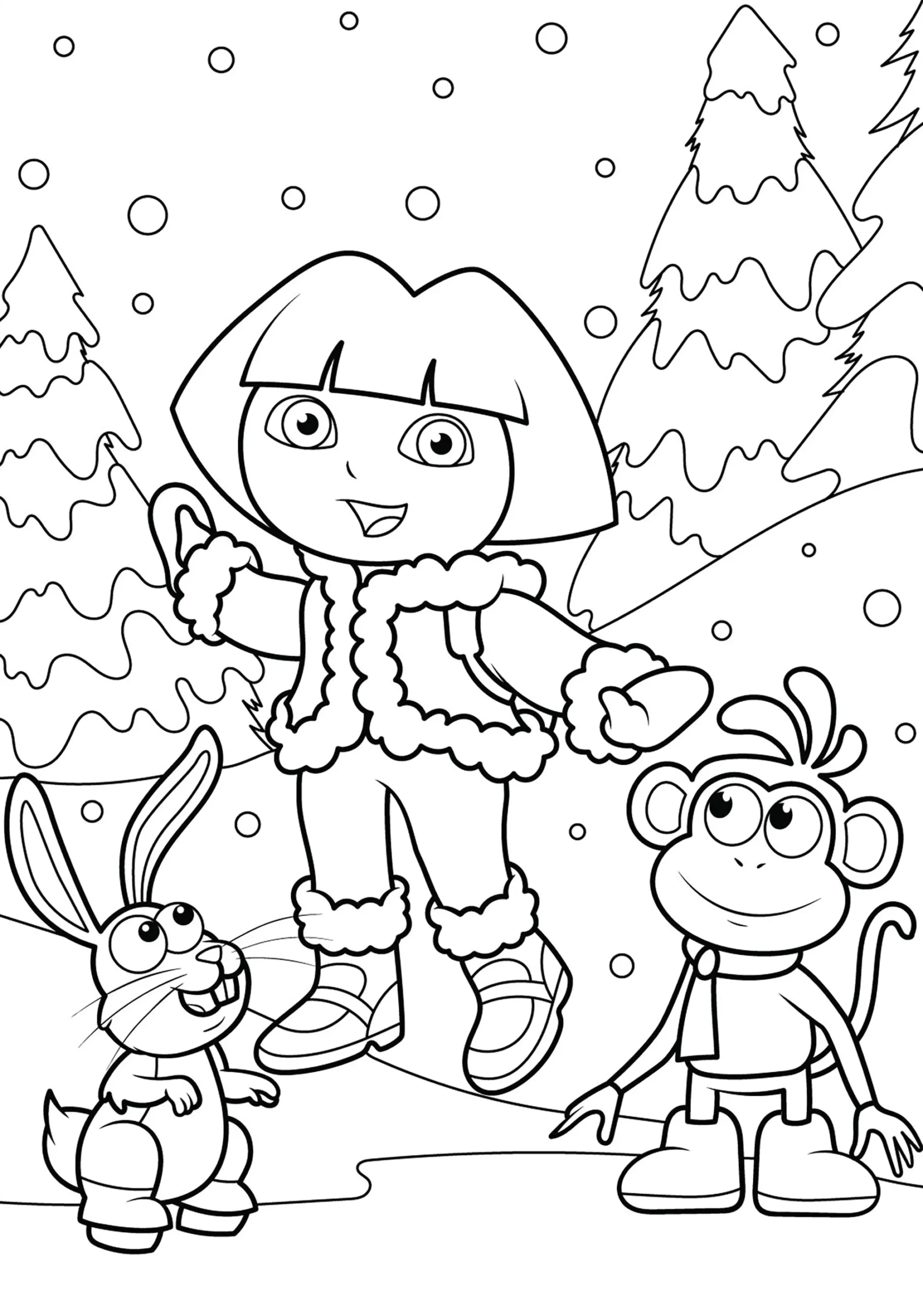 Dora With Babouche And A Little Rabbit Dora The Explorer Coloring Pages