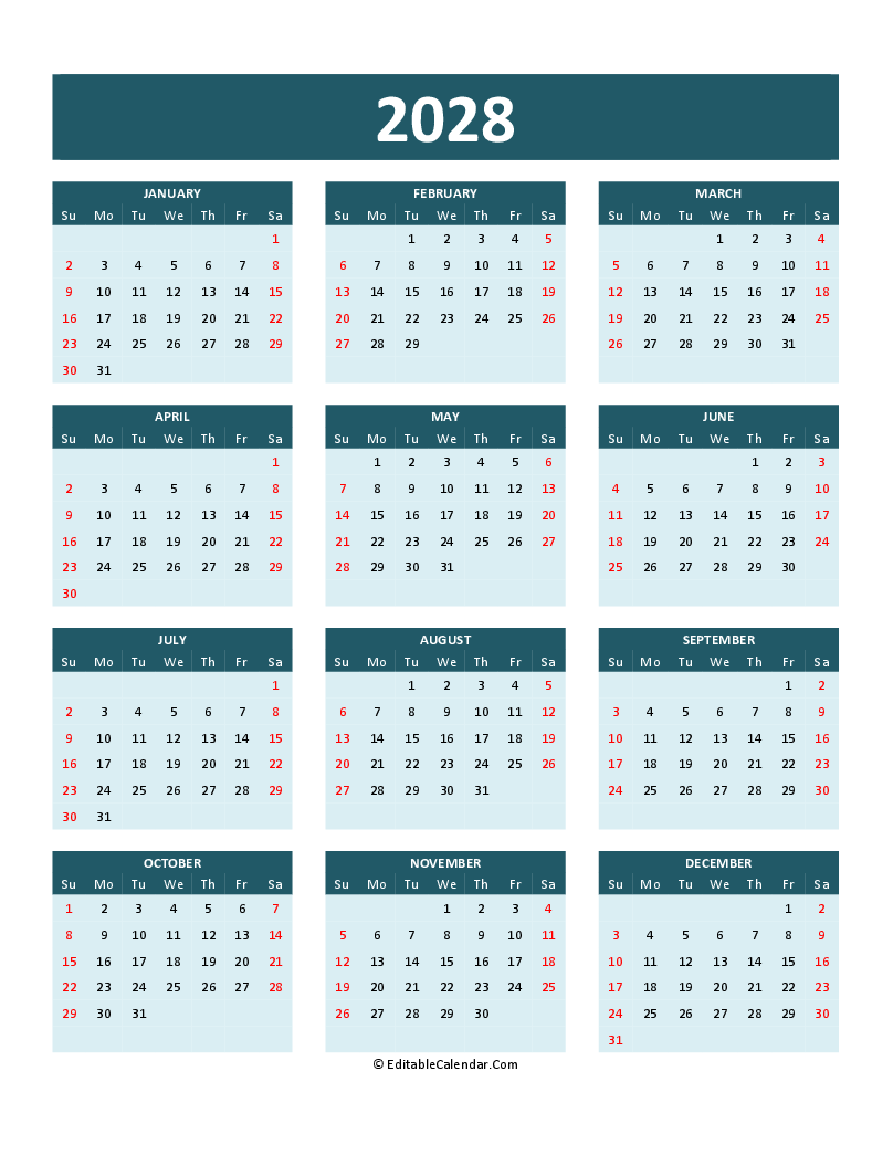 Download 2028 Calendar Printable Word Pdf Word Version Download 2028 Calendar Printable Word Pdf Word Version