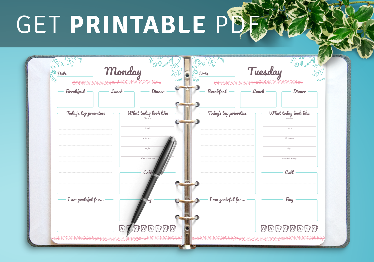 Printable 7 Day Weekly Calendar