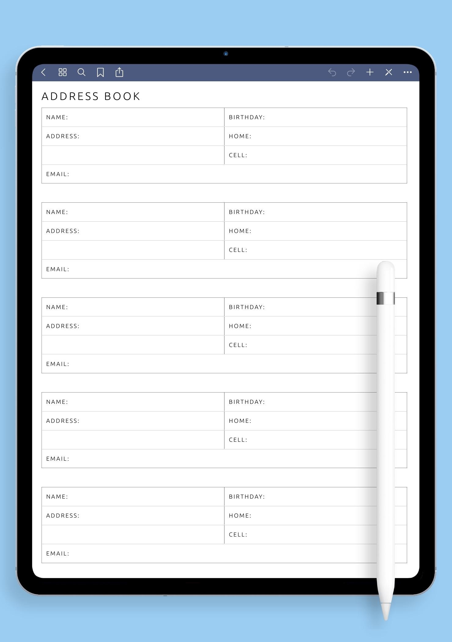 Download Printable Address Book Template PDF