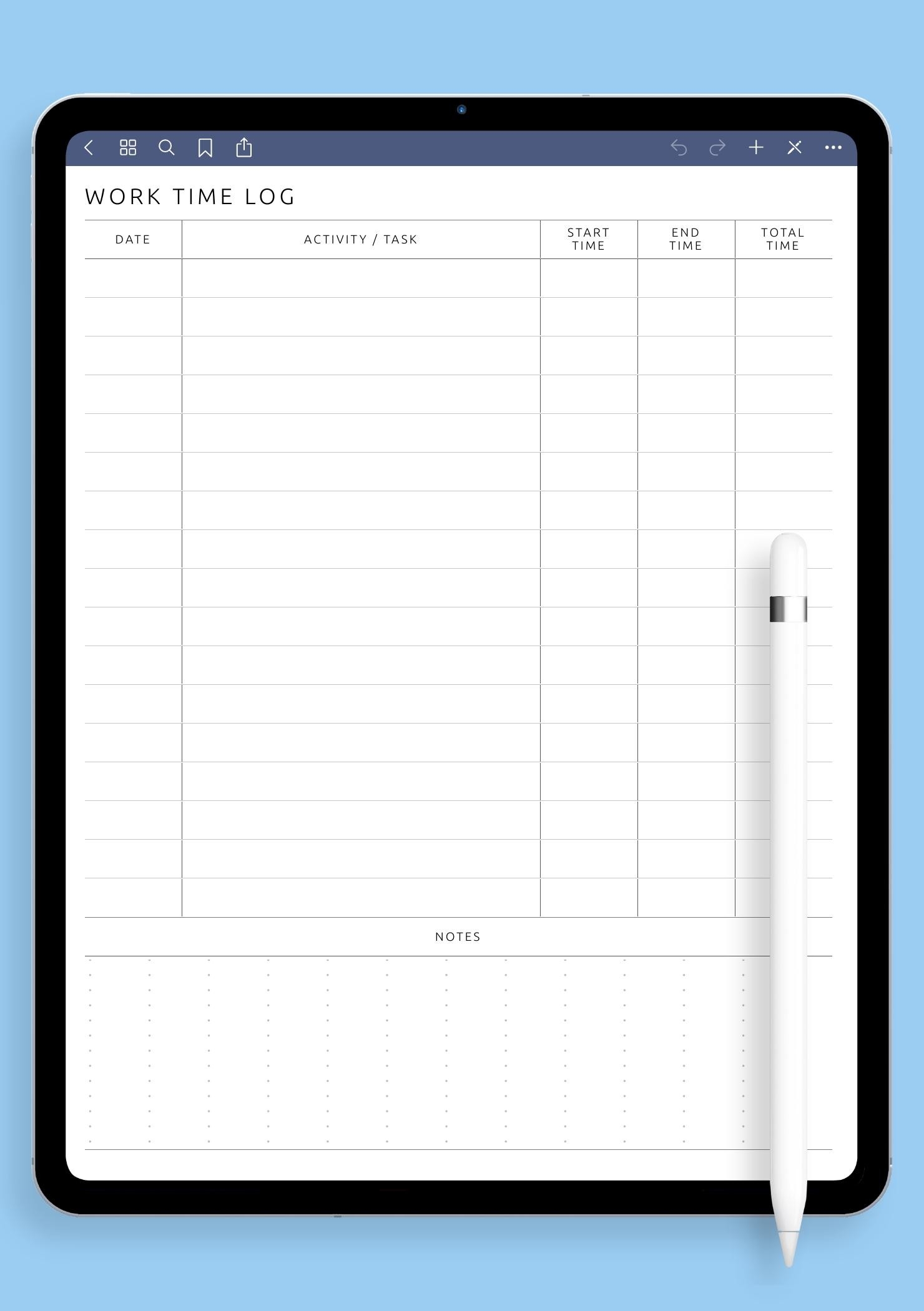 Download Printable Work Time Log Template PDF