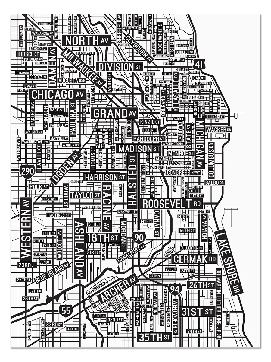 Downtown Chicago Street Map School Street Posters