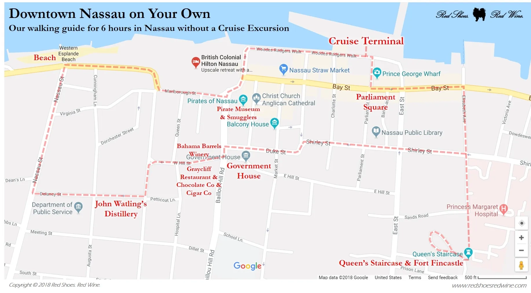 Downtown Nassau On Your Own Walking Guide Red Shoes Red Wine 