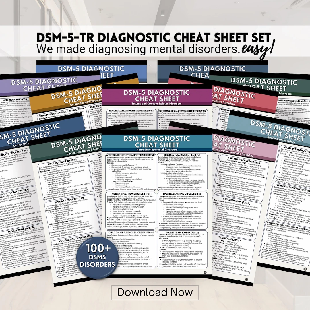 DSM5 Cheat Sheet Set 100 Mental Disorder Diagnostic Criteria Dsm5 tr Easily Diagnose Disorders Reference Tool PDF Etsy