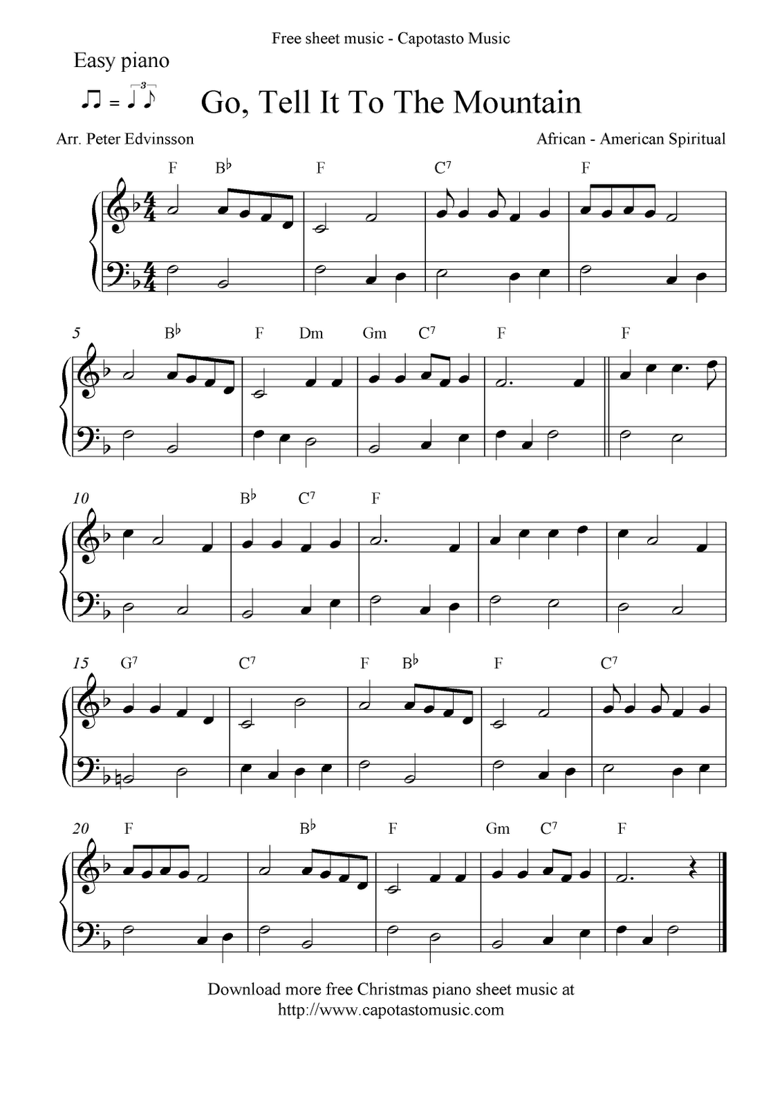 Easy Free Christmas Piano Sheet Music Notes Go Tell It To The Worksheets Library