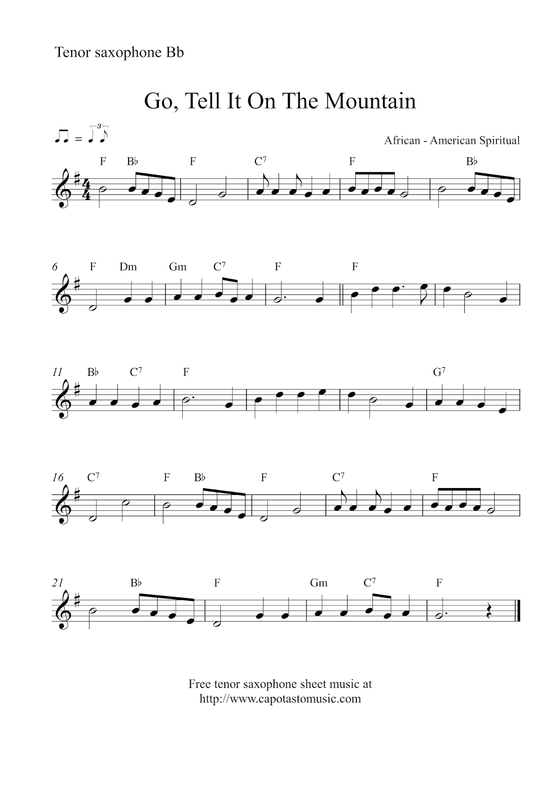 Free Printable Tenor Saxophone Sheet Music