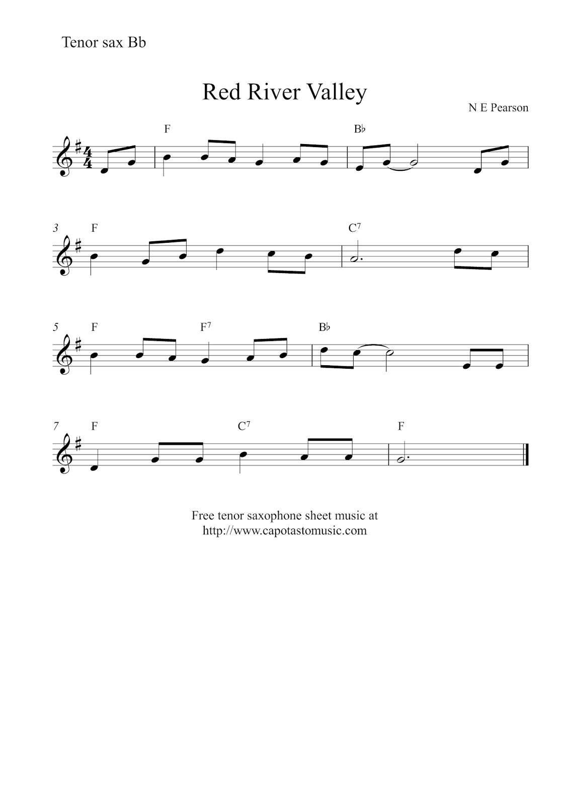 Easy Sheet Music For Beginners Free Easy Tenor Saxophone Sheet Music Red River Valley