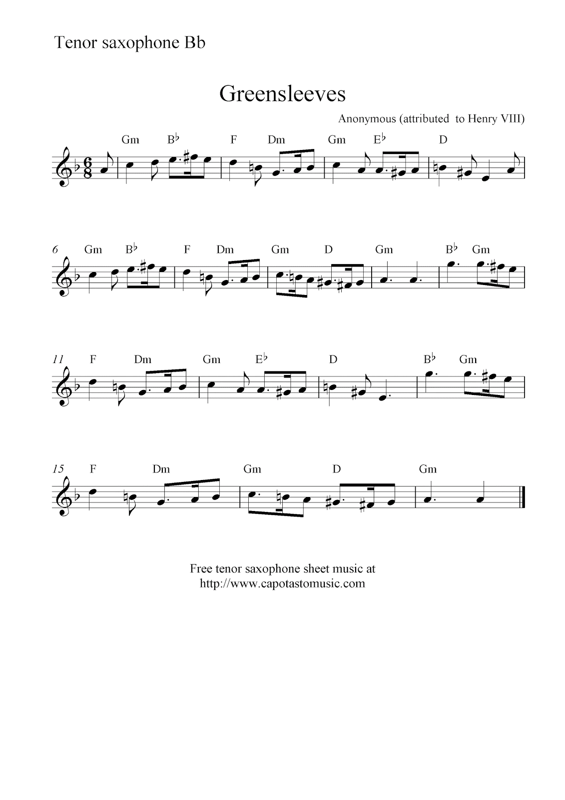 Easy Sheet Music For Beginners Free Tenor Saxophone Sheet Music Greensleeves