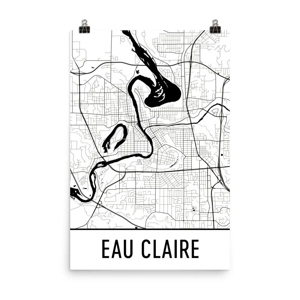 Eau Claire WI Street Map Poster Wall Print By Modern Map Art