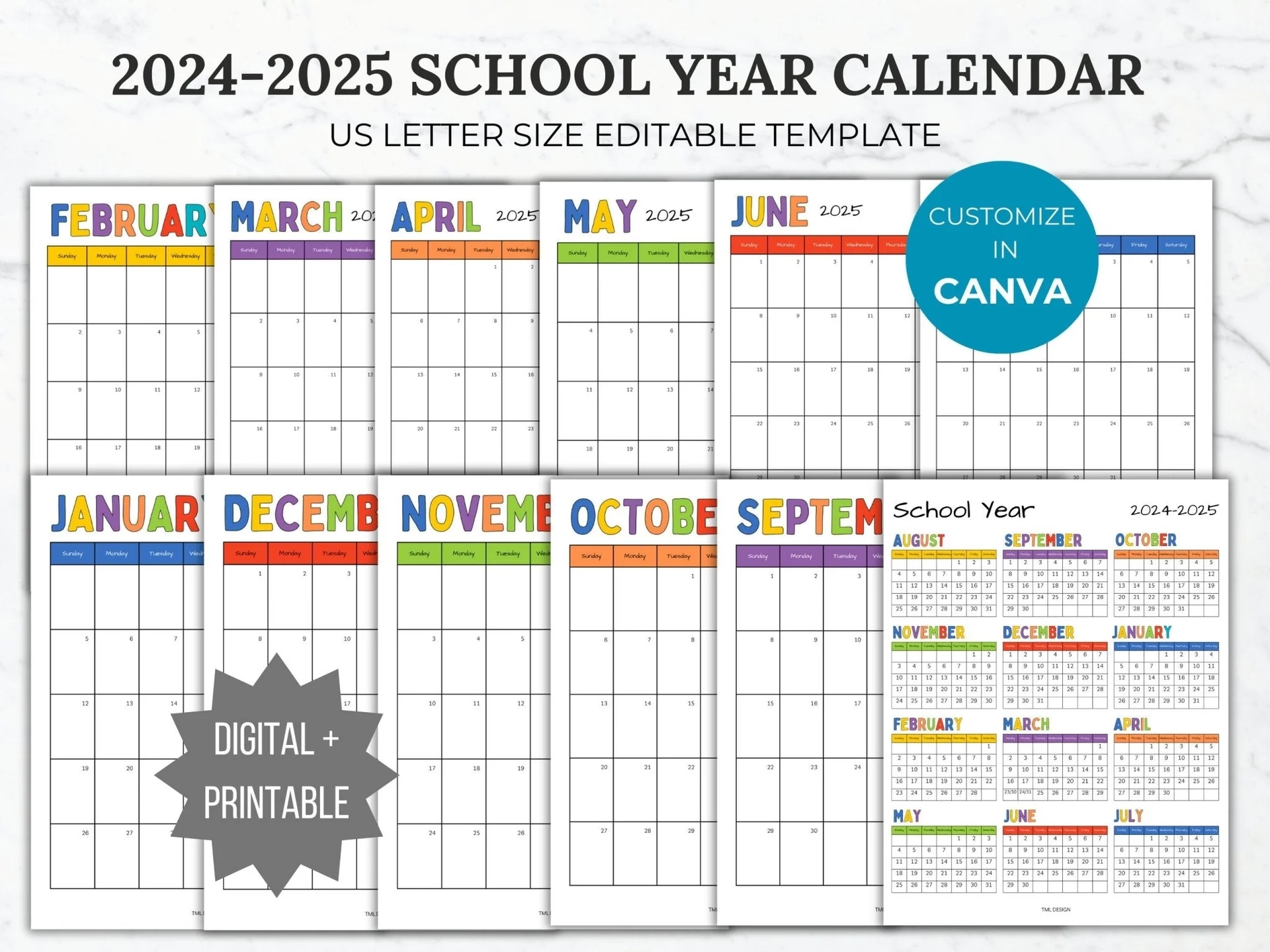 Editable 2024 2025 School Year Calendar Template Stay Organized Template My Life TML Design Editable 2024 2025 School Year Calendar Template Stay Organized Template My Life TML Design