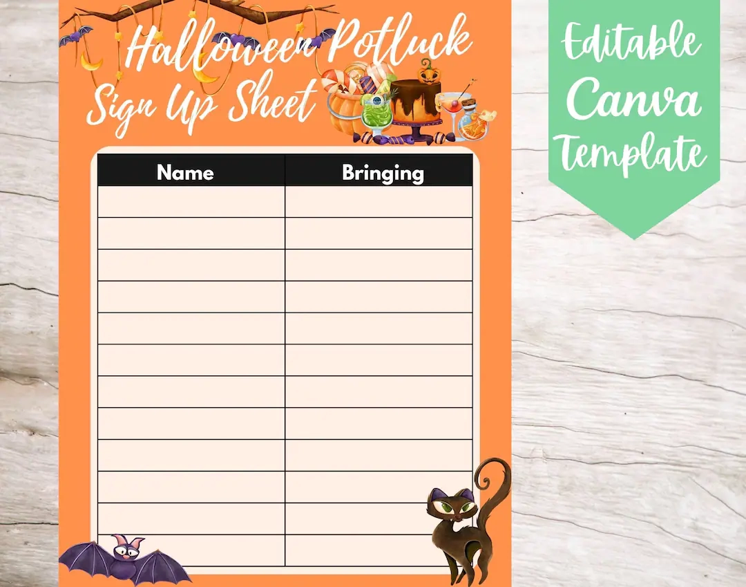 Free Printable Halloween Potluck Signup Sheet