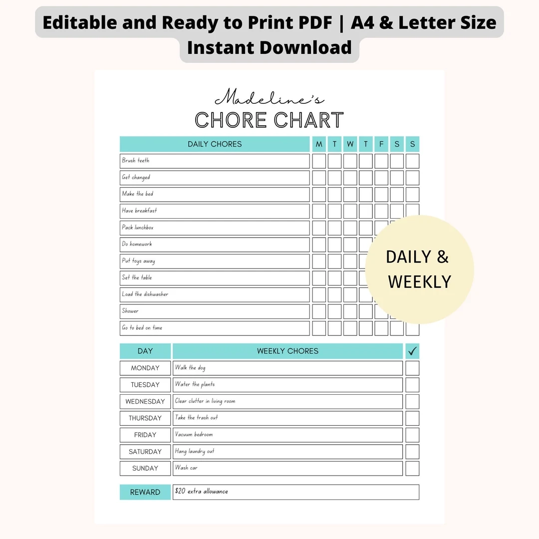 Free Printable Chore Chart For Teens