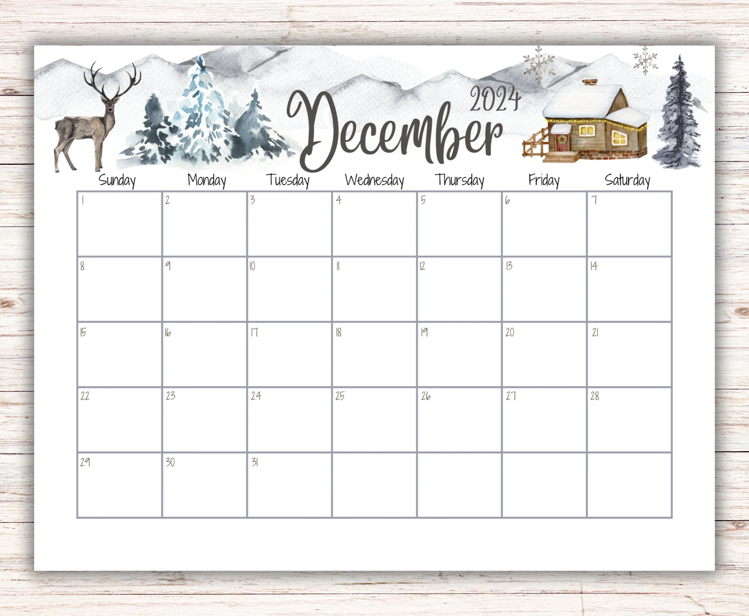 EDITABLE December 2024 Calendar Snowy House On The Hill And Reindeer Printable Calendar Fillable Monthly Planner Kids Weekly Schedule Etsy Hong Kong