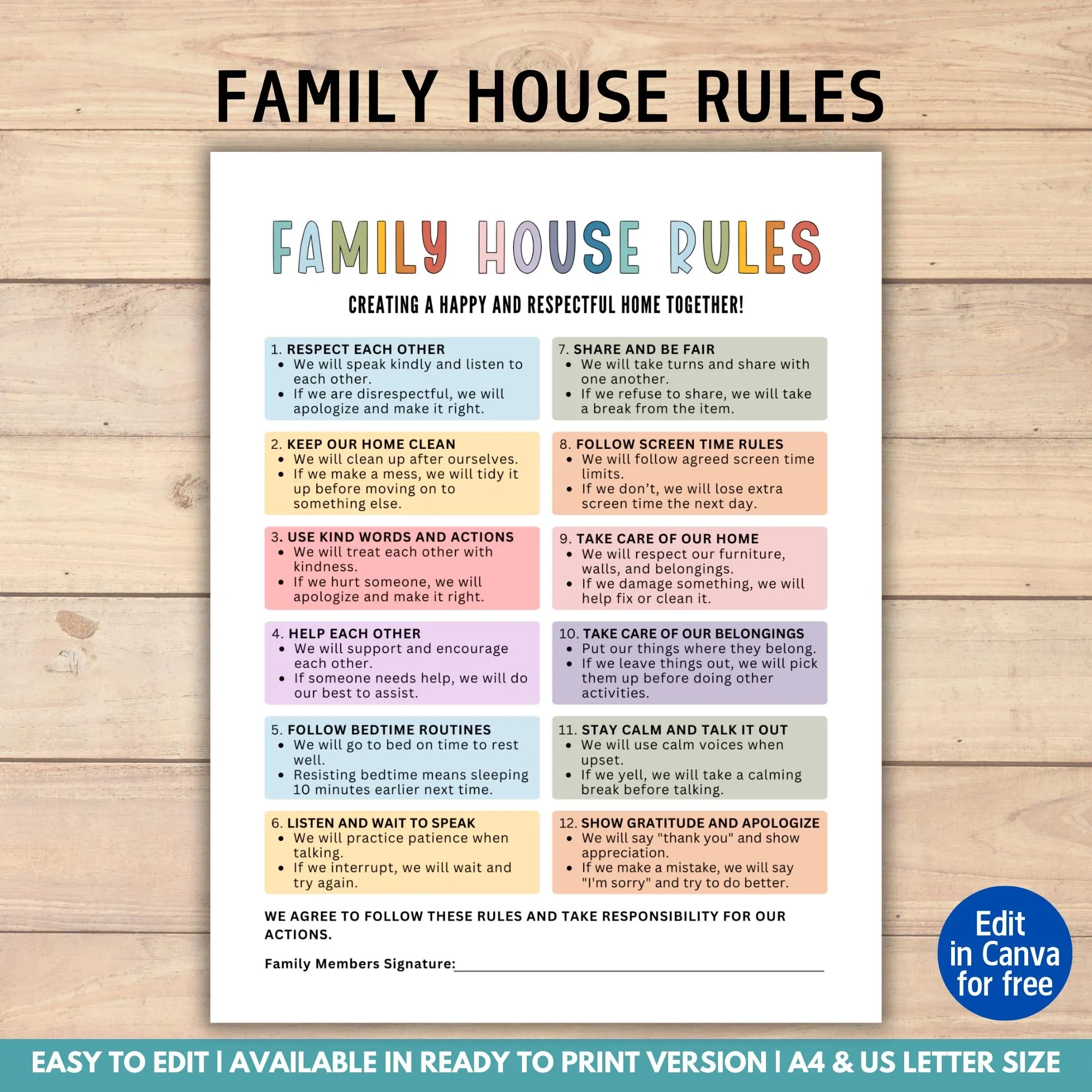 Family Rules Chart Printable