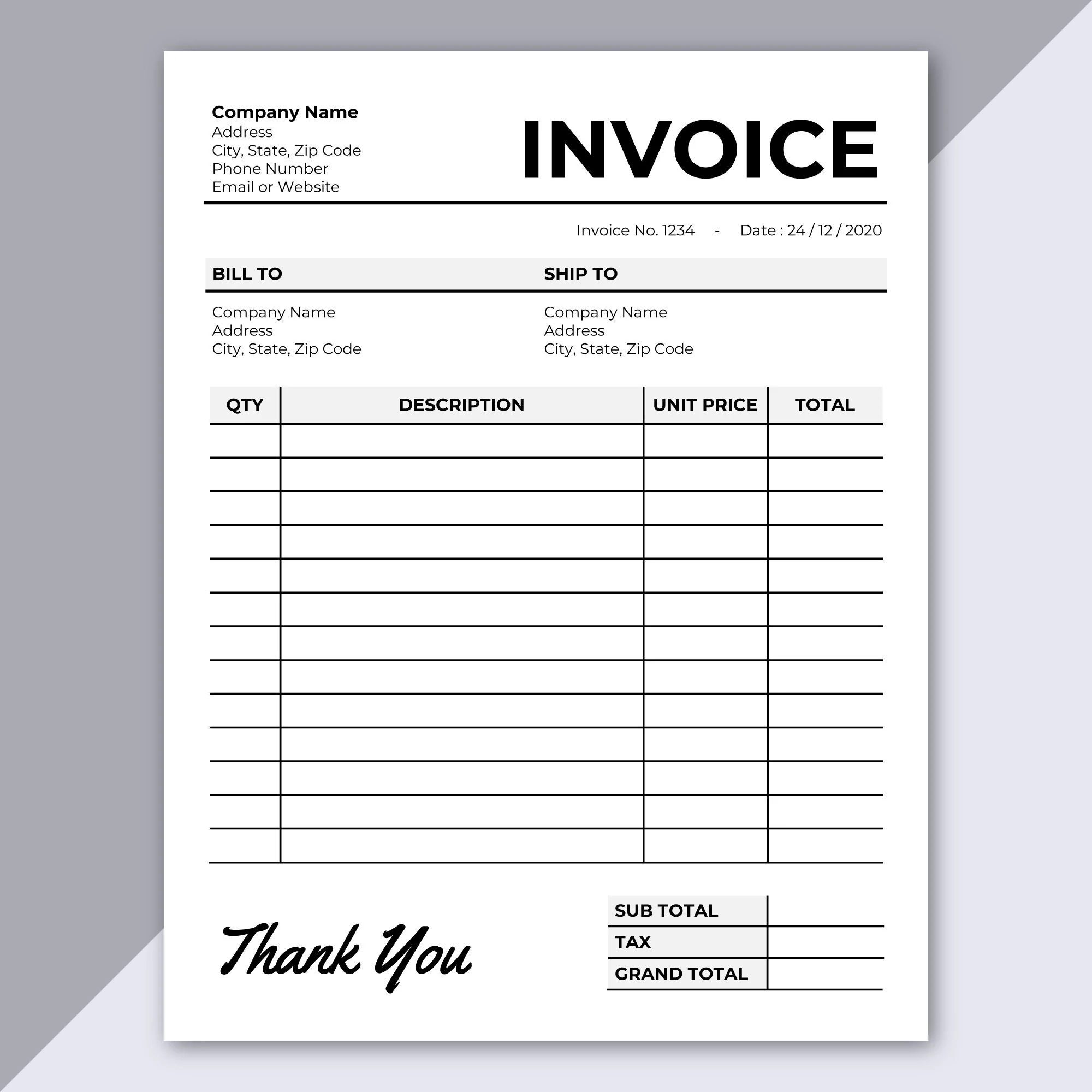 Printable Billing Sheets