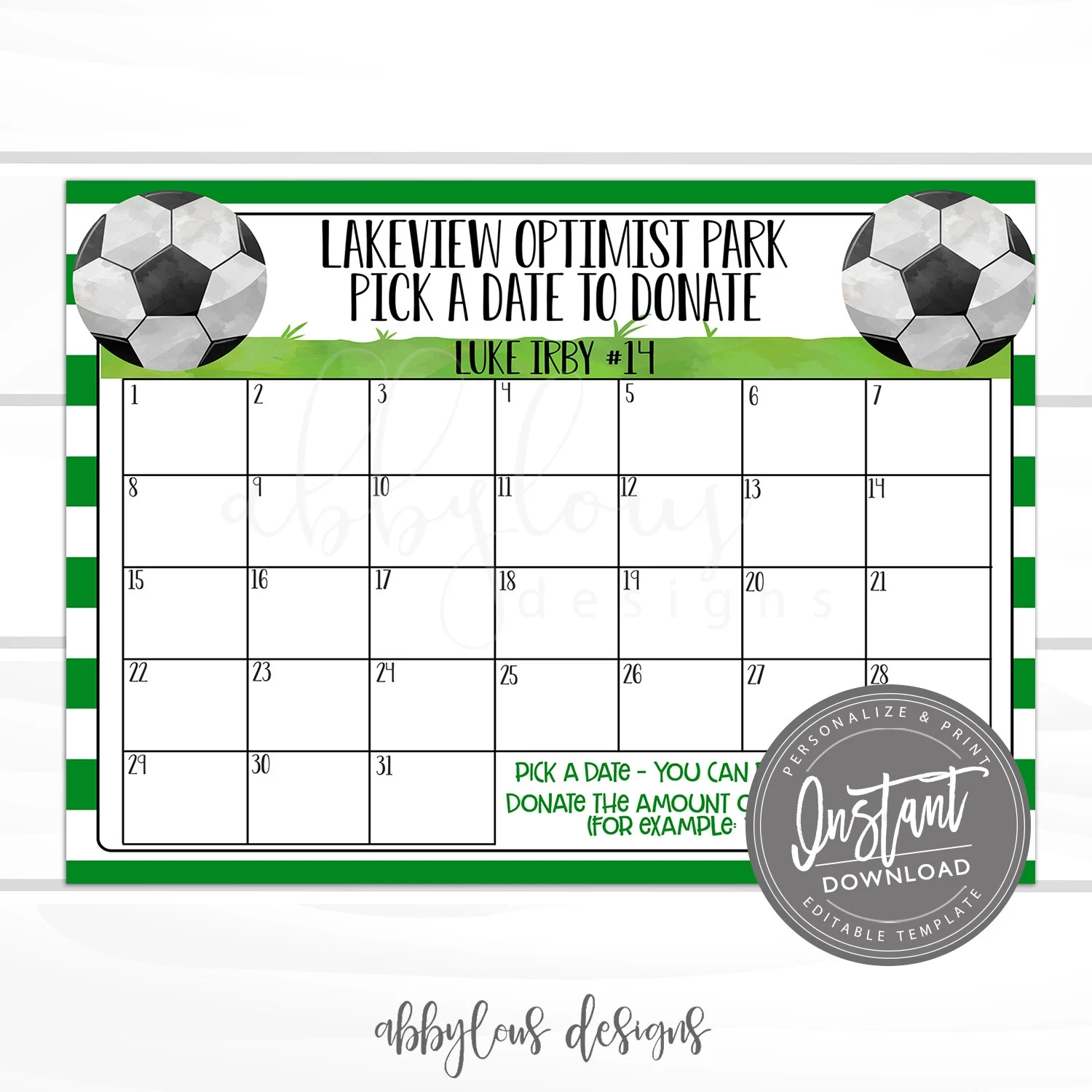Printable Soccer Calendar